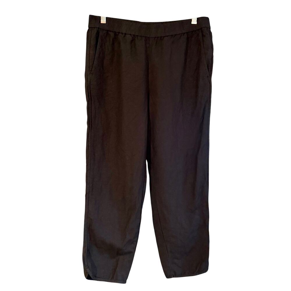Madewell Linen Blend Pants Black Pull On Elastic Waist Tapered Ankle Size M